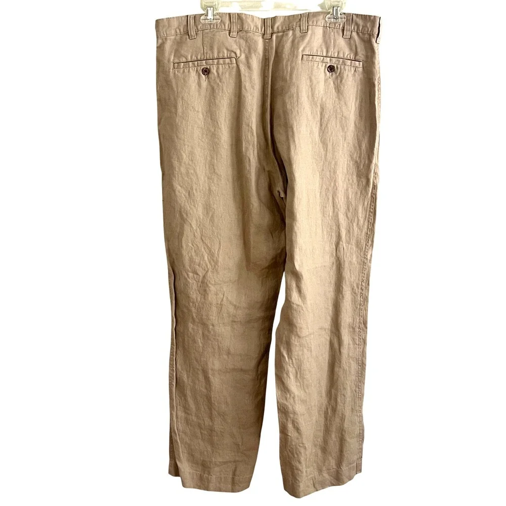 Jos. A. Bank Linen Pants Mens 38x30 Flat Front Straight Leg Khaki Summer Coastal